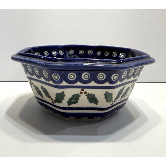 Diff Blue Color Handmade | Dining | Vtg Boleslawiec Polish Pottery Octagonal Bowl Holly ...